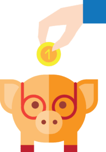 Piggy bank icon with hand dropping coin in