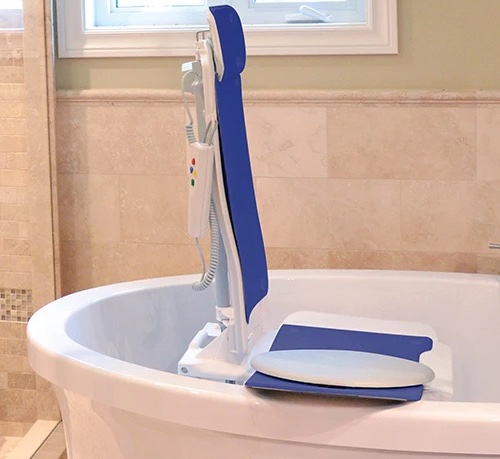 Side view of bath lift in tub