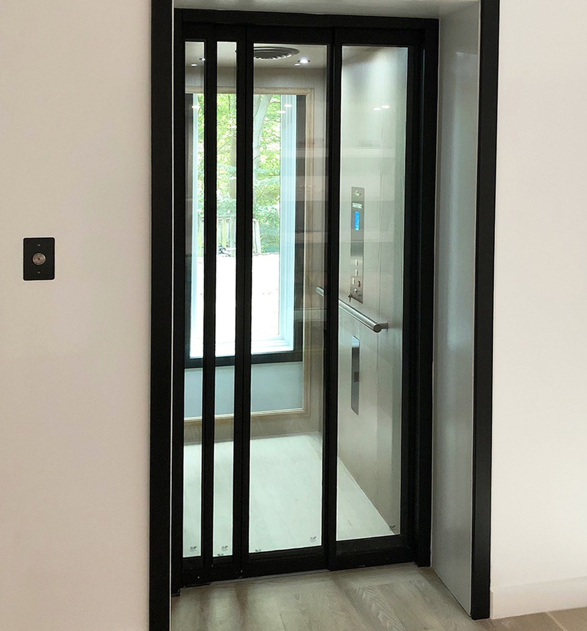 Home elevator features, automatic glass sliding doors