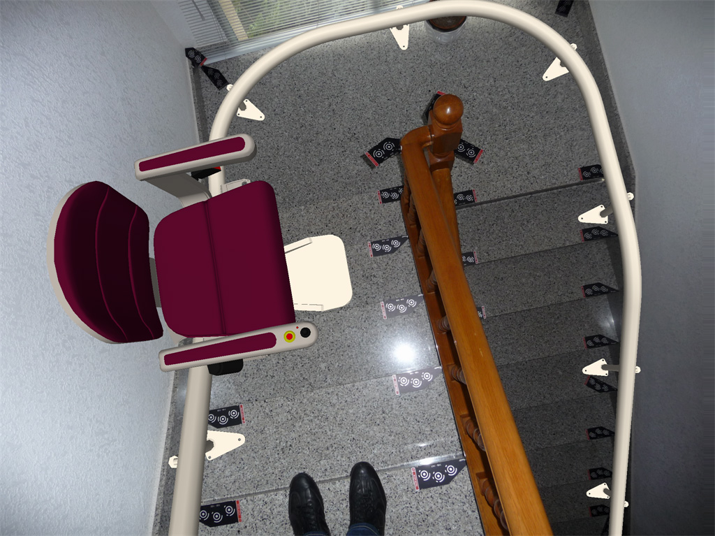 Photo rendering of what a curved stairlift would look like on your stairs