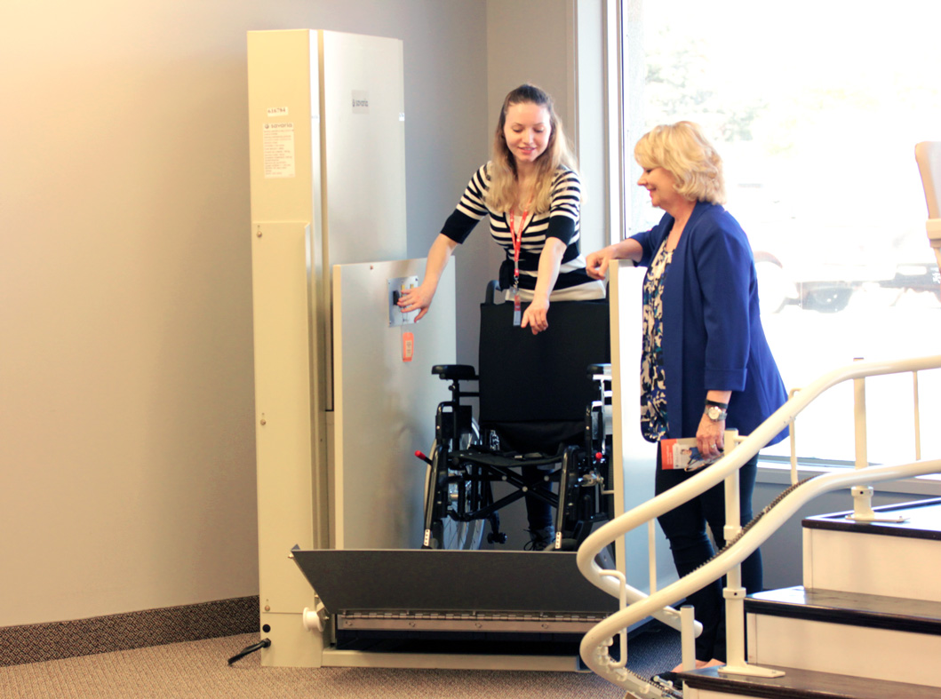 Platform lift demo in store to help with choosing a wheelchair lift