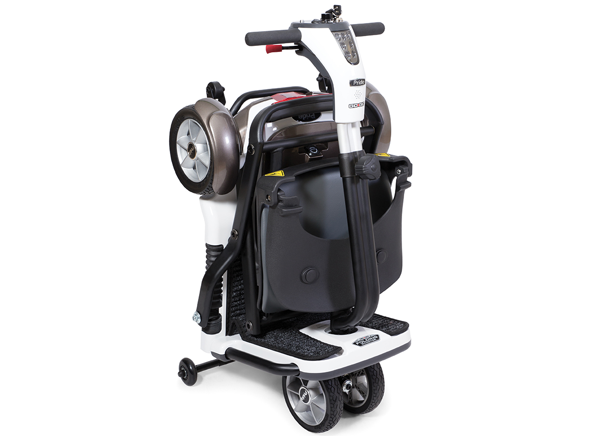 Mobility scooter folded up for travel use