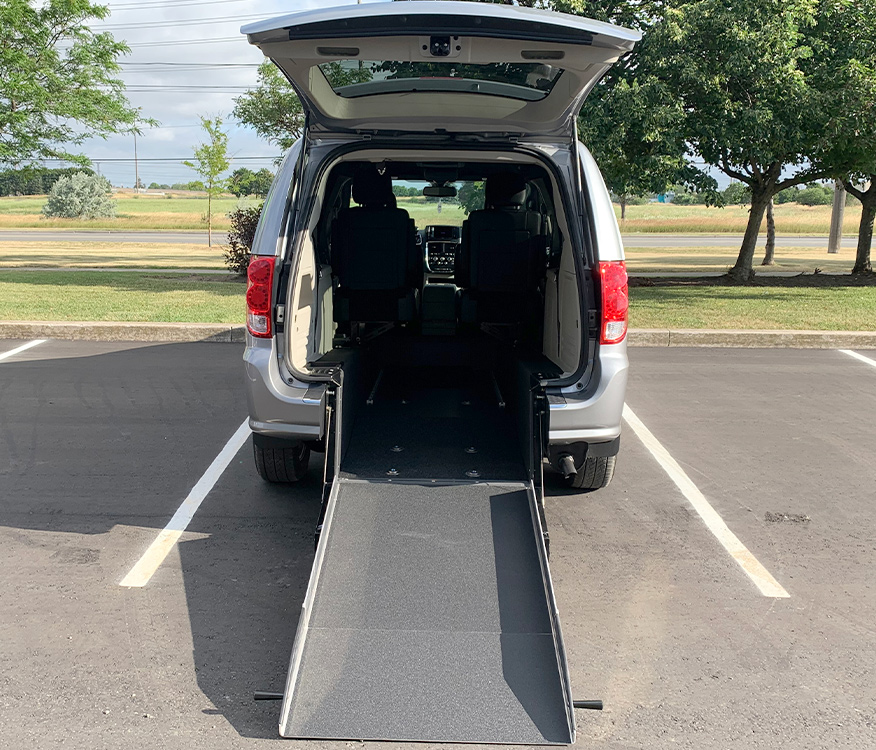 Rear entry ramp accessible vehicles conversion on a Side entry ramp vehicle conversion on a 2019 Dodge Grand Caravan